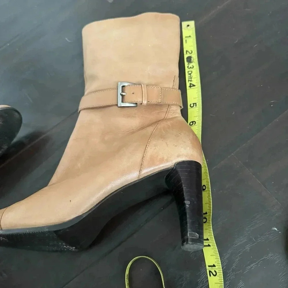 Tan Y2K Leather Heeled Boots western boho  7M - Picture 5 of 7